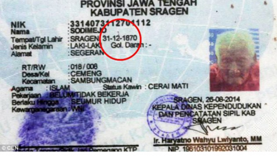 Indonežanin ima 145 godina?