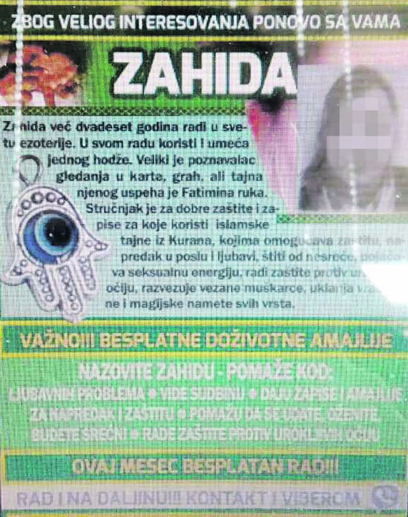 Ovo je oglas kojim Zahida privlači pare