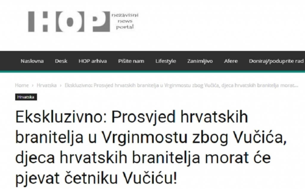 HOP o predstojećoj poseti Vučiću