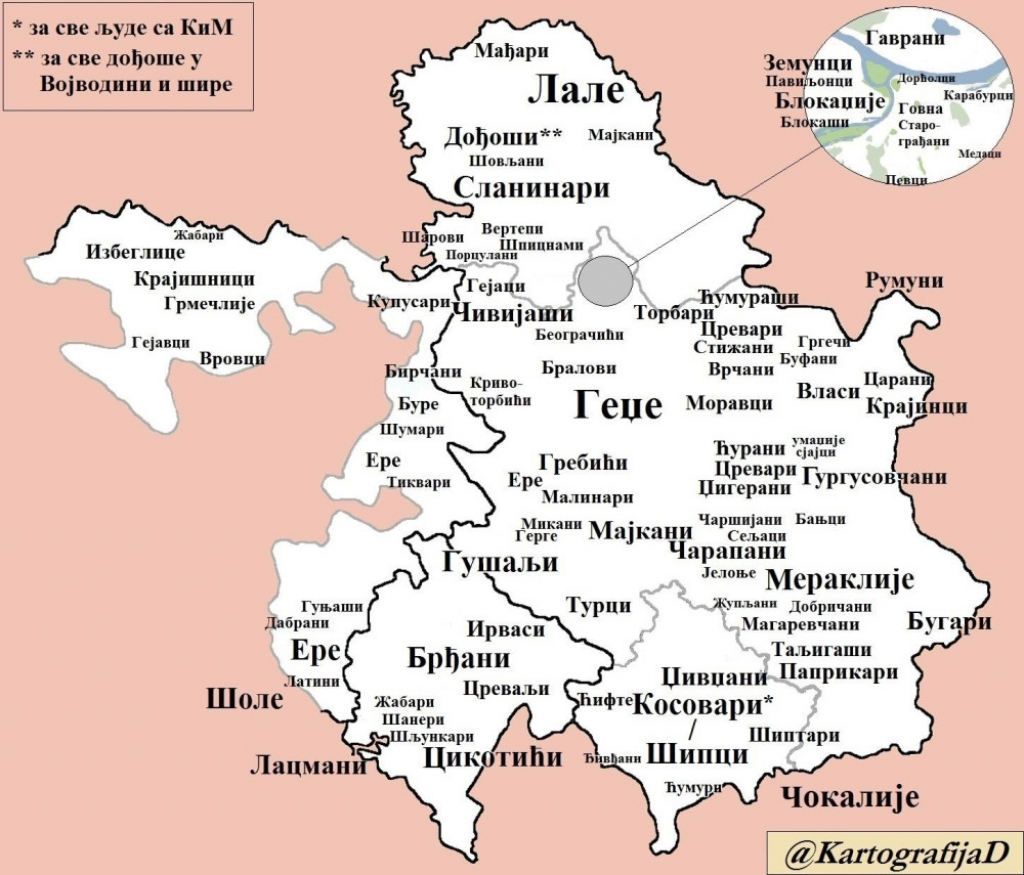 Karta Srbije sa nadimcima