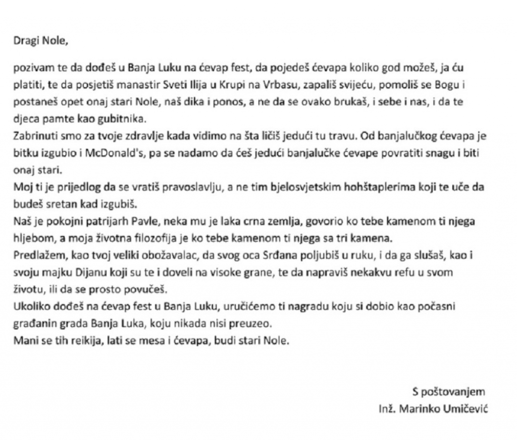 pismo Marinka Umičevića
