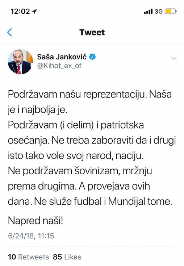 Tvit Saše Jankovića
