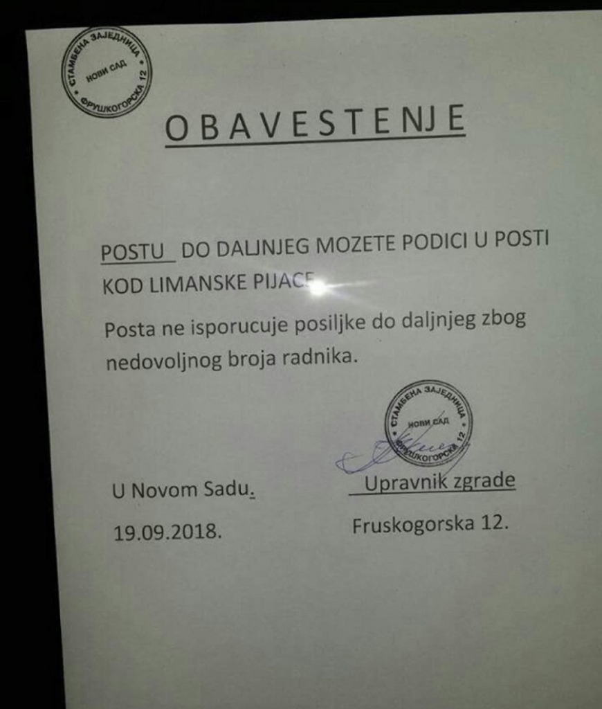Obaveštenje upravnika zgrade