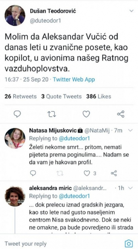 Tvit Dušana Teodorovića