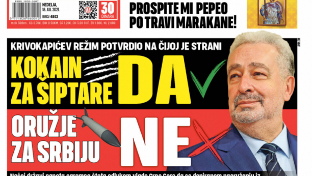Krivokapićev režim još jednom izabrao stranu:  Kokain za Šiptare DA, oružje za Srbiju NE!