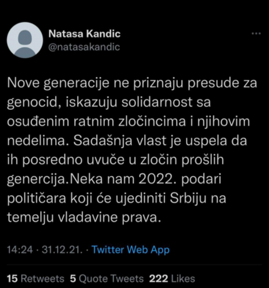 JEZIVO Nataša Kandić poželela da u 2022. godini Srbiju povede neko ko će priznati da su Srbi genocidan narod! (FOTO)