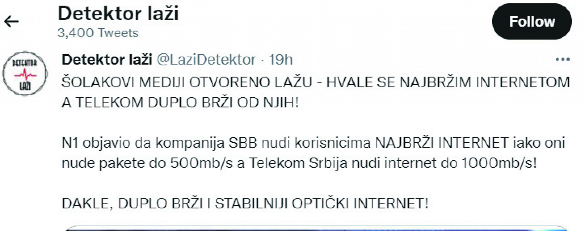 SAMI SEBE HVALE Šolakova kompanija i mediji dovode potrošače u zabludu: SBB najbrži,  al' zamalo!