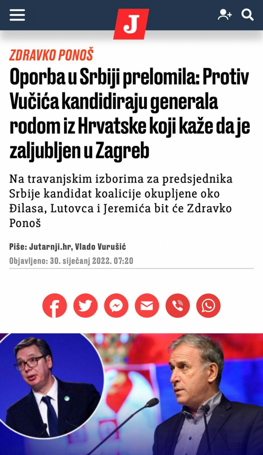 HRVATSKI MEDIJI Protiv Vučića kandiduju generala zaljubljenog u Zagreb! (FOTO)