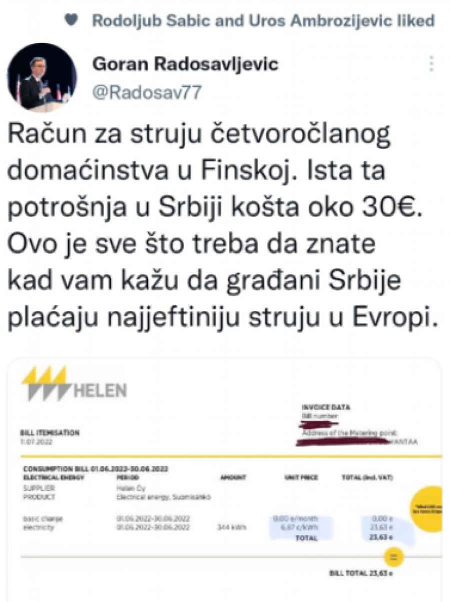 TADIĆEVA LAŽOVČINA Goran Radosavljević tvrdi da je u Finskoj struja jeftinija nego u Srbiji, a skuplja je za 250 odsto! (FOTO)