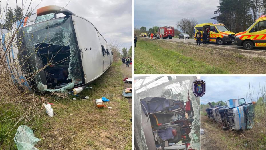 PRVE SLIKE STRAVIČNE NESREĆE U MAĐARSKOJ Autobus iz Srbije sleteo u jarak, u bolnicu prevezeno 15 turista! (FOTO)