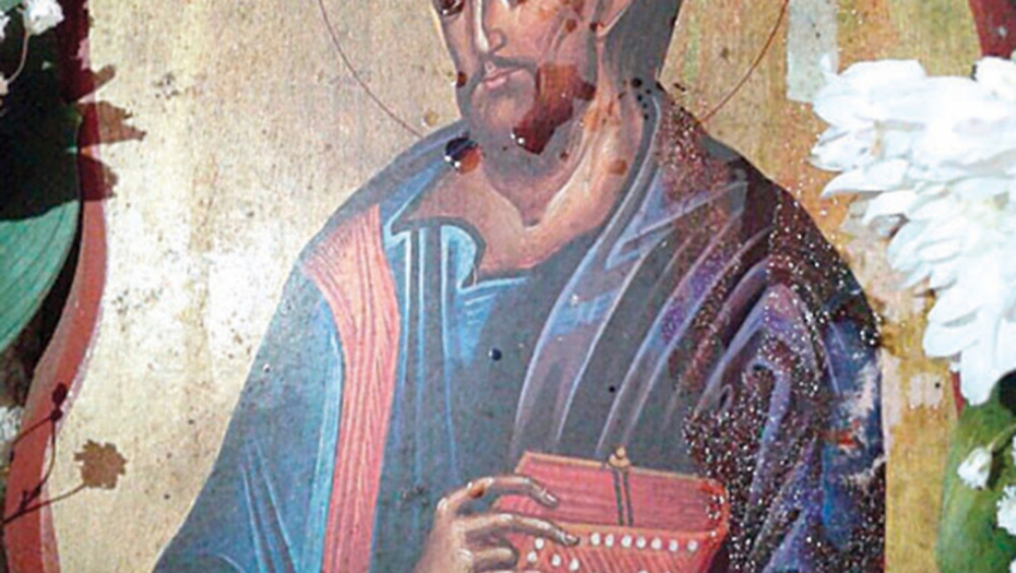 Kapi mirišljave tečnosti  na ikoni Svetog Luke
