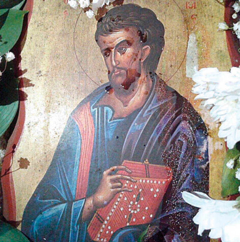 Kapi mirišljave tečnosti  na ikoni Svetog Luke