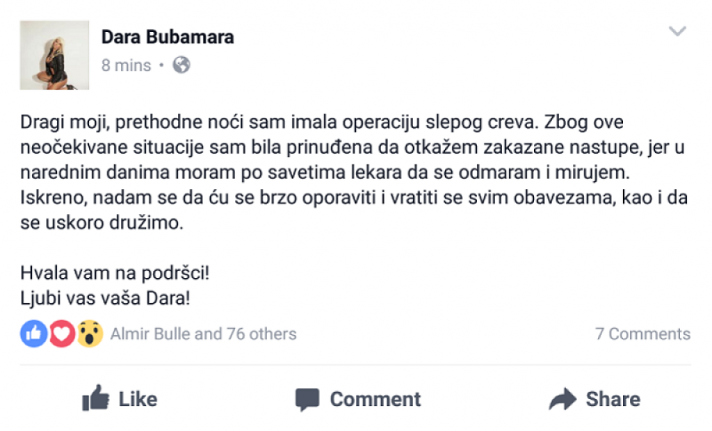 Dara objavila kakva ju je muka snašla