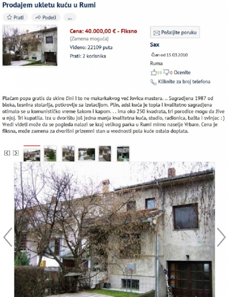 Oglas za prodaju uklete kuće