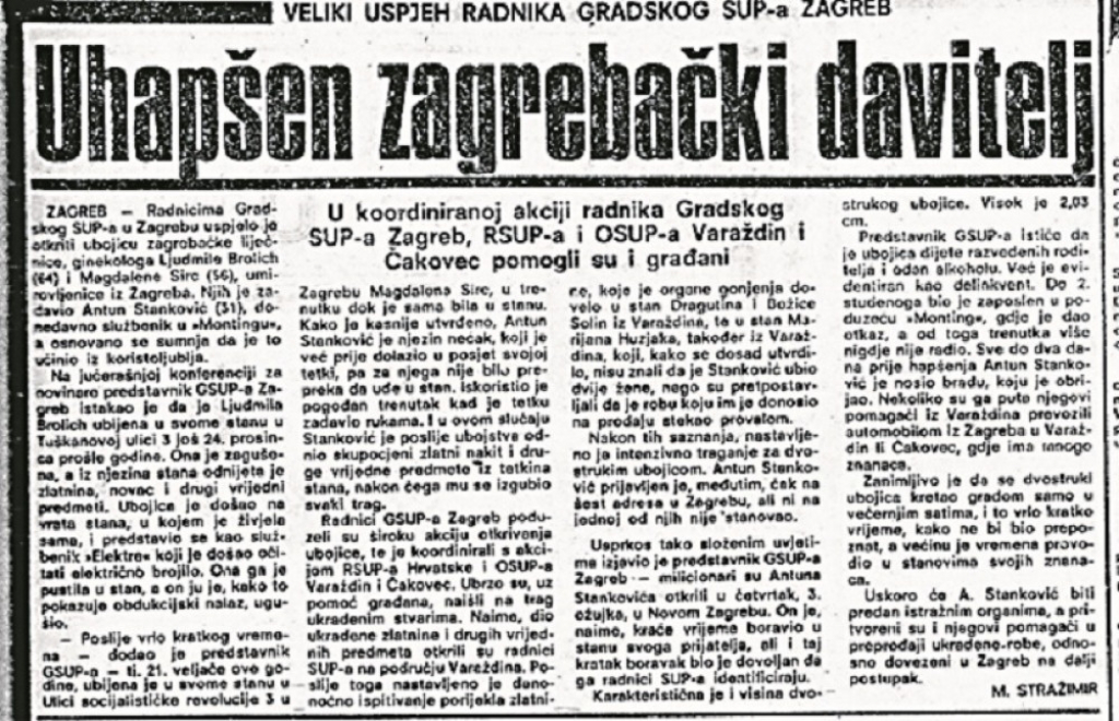 Članak iz novina o hapšenju monstruma