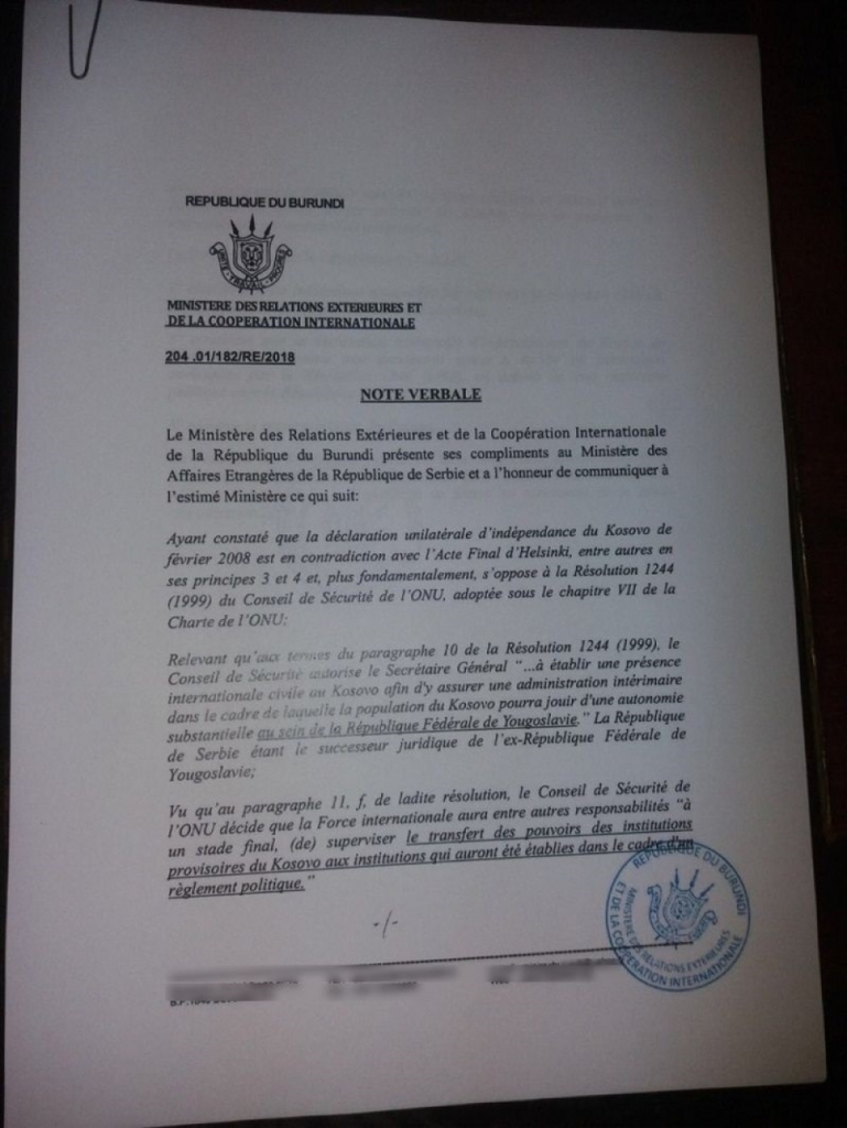 Jasno se vidi da Burundi povlači priznanje
