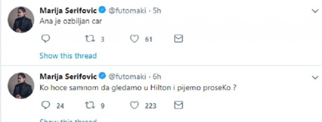 Tvit Marije Šerifović