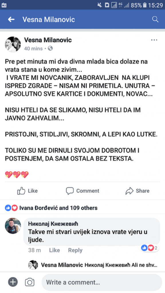 Objava Vesne Milanović