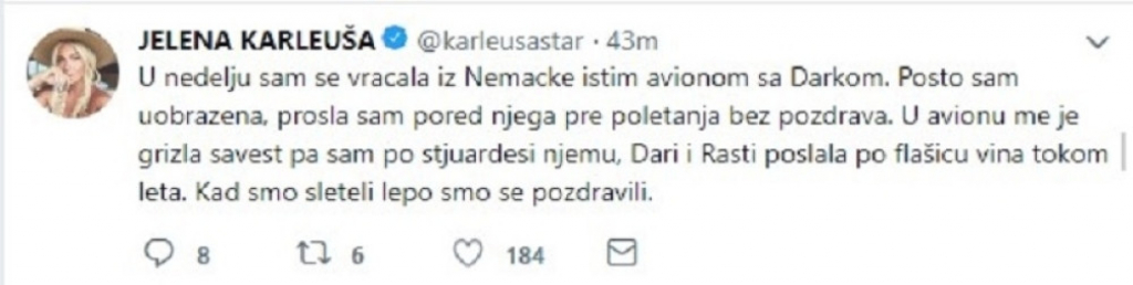 Tvit Jelene Karleu&scaron;e