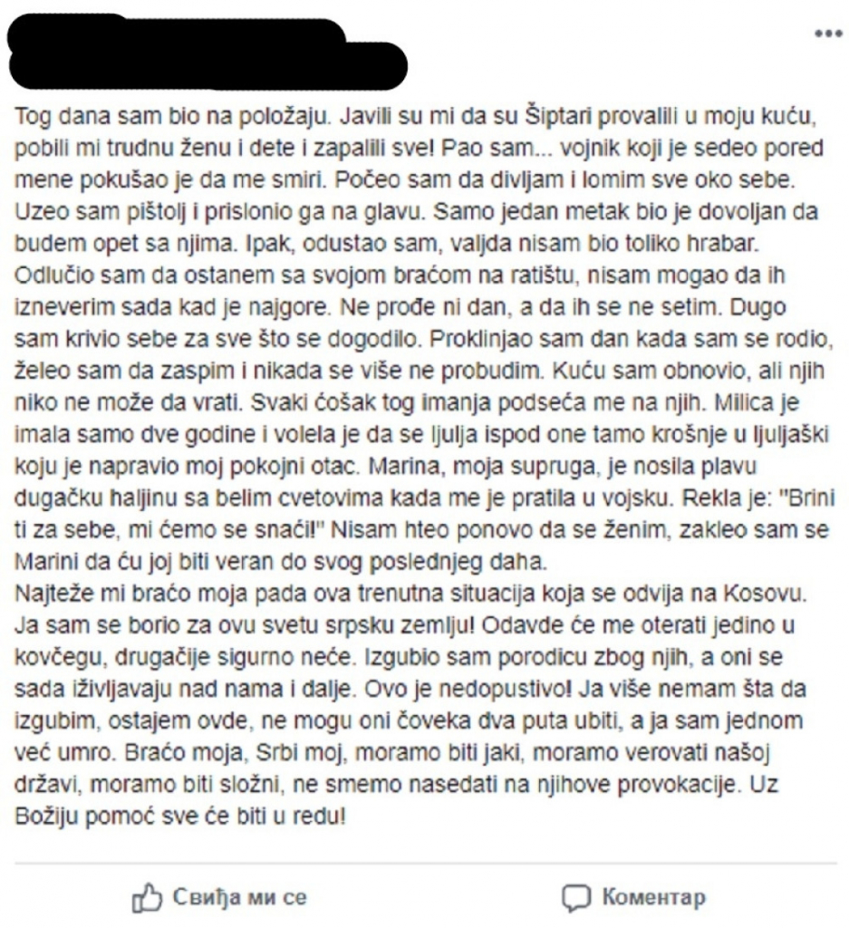 Lazar je objavio status na Fejsbuku