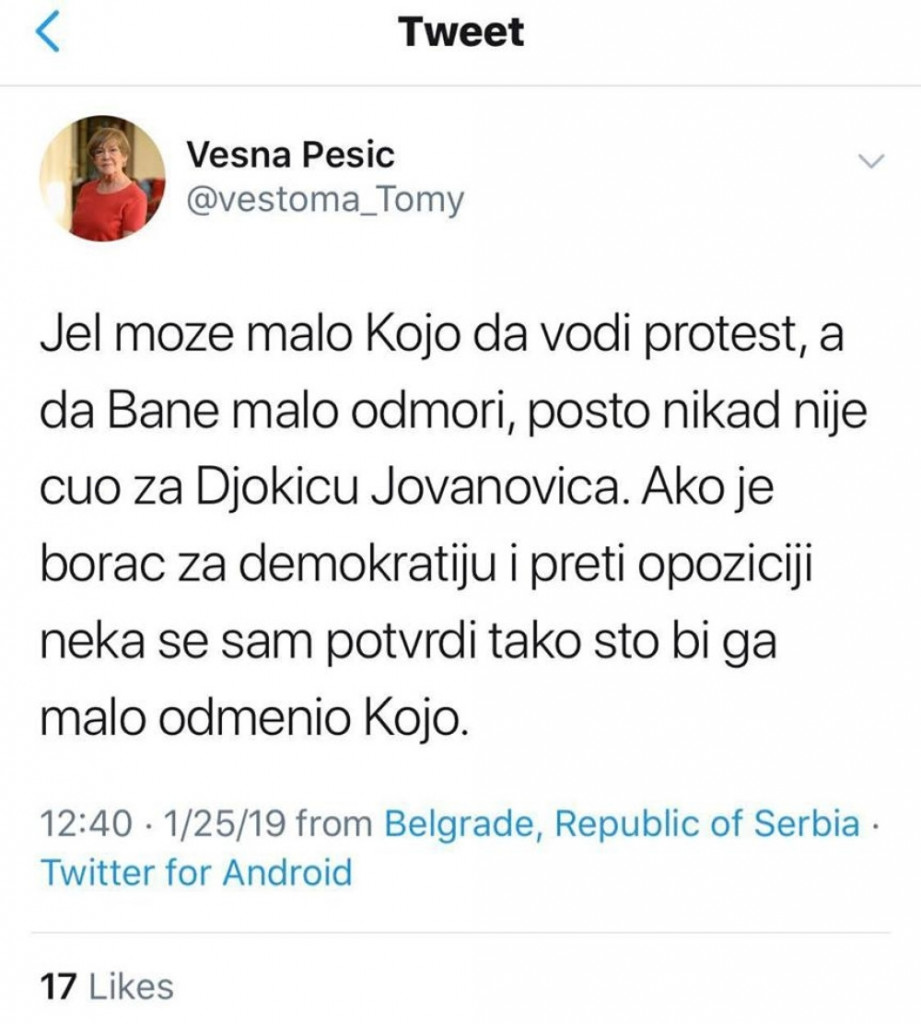 Objava Vesne Pešić