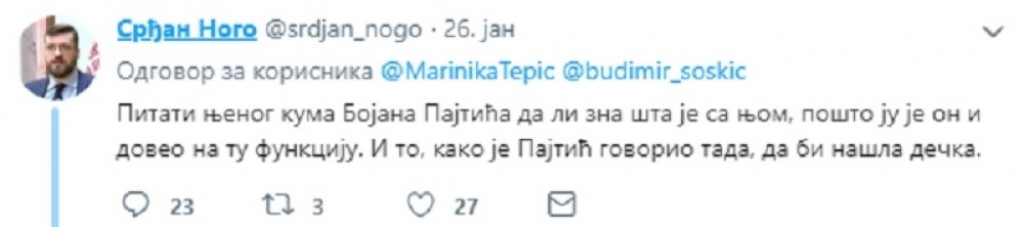 Srđan Nogo odgovorio Mariniki Tepić
