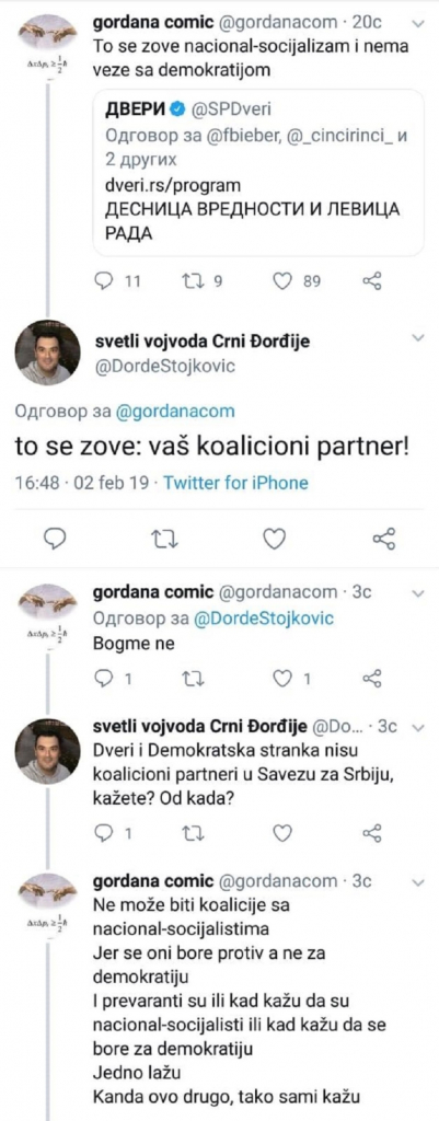 Gordana Čomić naziva pripadnike Dveri nacistima
