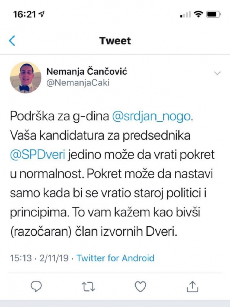 Podrška iz redova Dveri