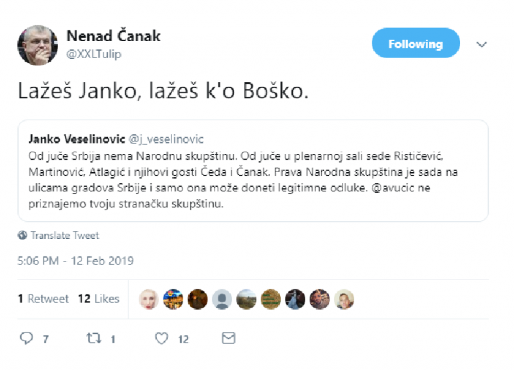 Janko Veselinović lažno optužuje Nenada Čanka