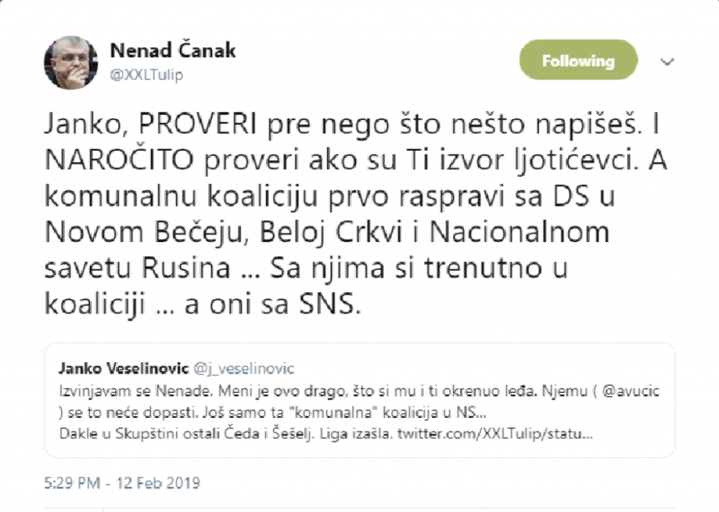 Reakcija Nenada Čanka