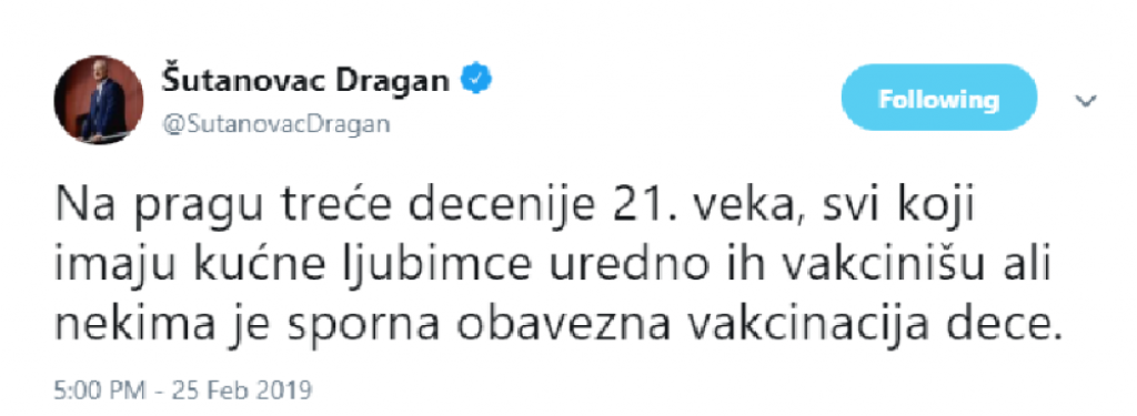 Dragan Šutanovac, Tviter
