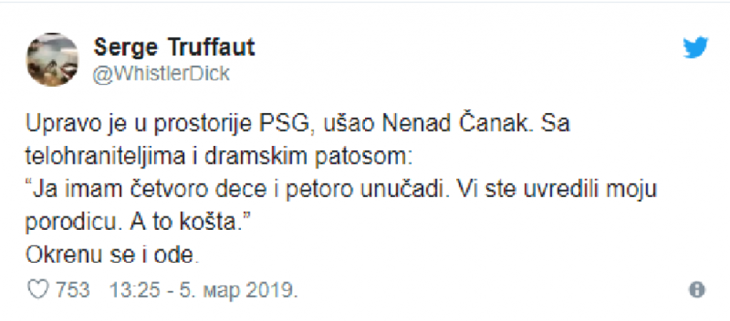 Sergej Trifunović na Tviteru