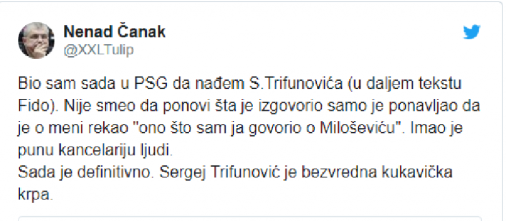 Nenad Čanak, Tviter