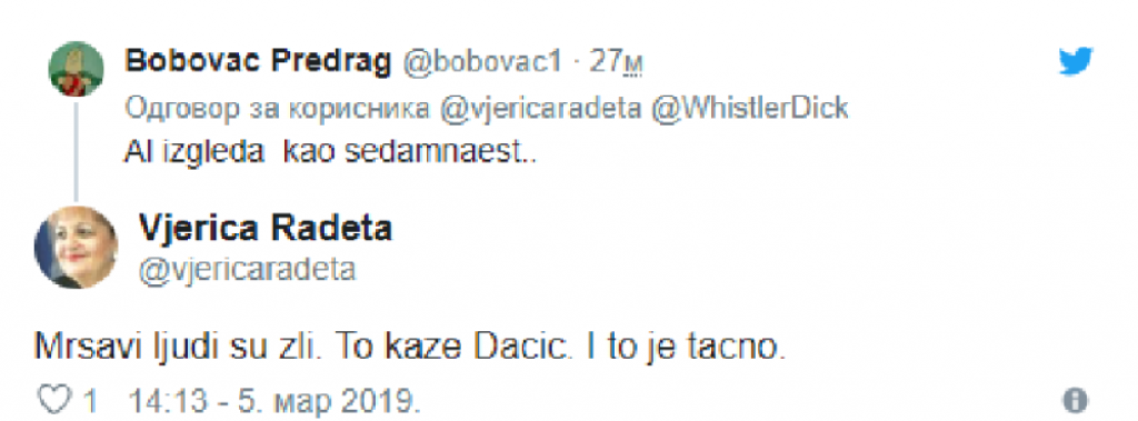 Vjerica Radeta, Tviter