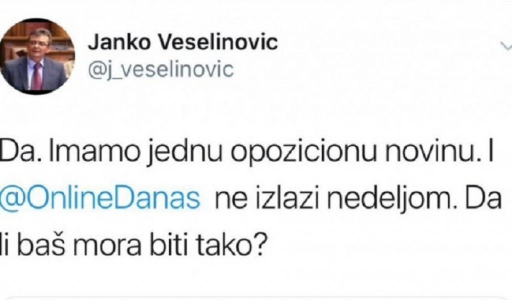 Janko Veselinović, Tviter