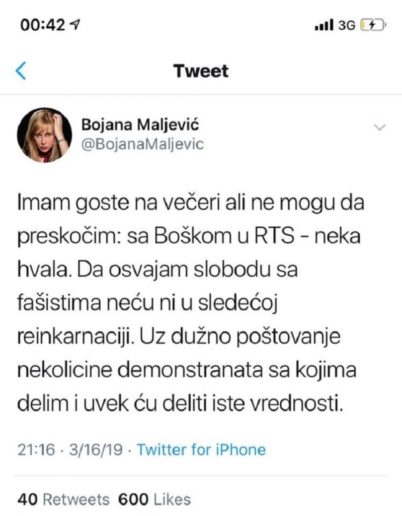 Objava Bojane Maljević