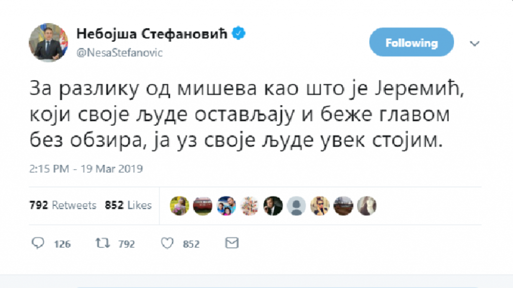Nebojša Stefanović, Tviter