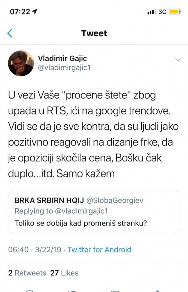 Vladimir Gajić, Tviter