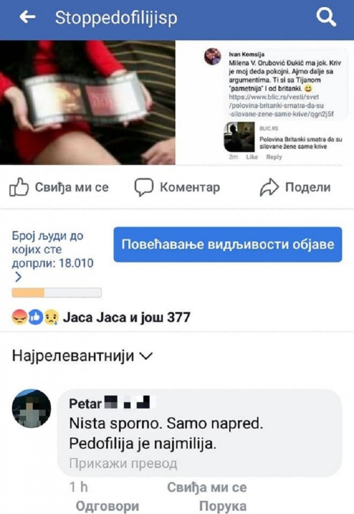 Veličanje pedofilije na Fejsbuku
