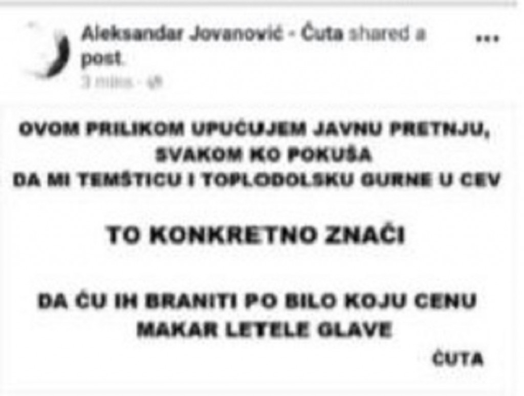 Ćutine pretnje na FB