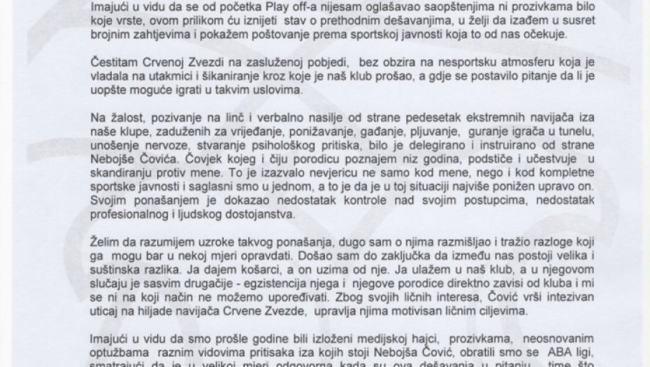 Saopštenje Dragana Bokana, predsednika Budućnosti