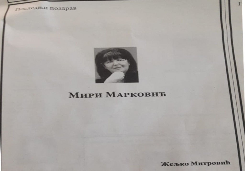 Čitulja za Miru Marković