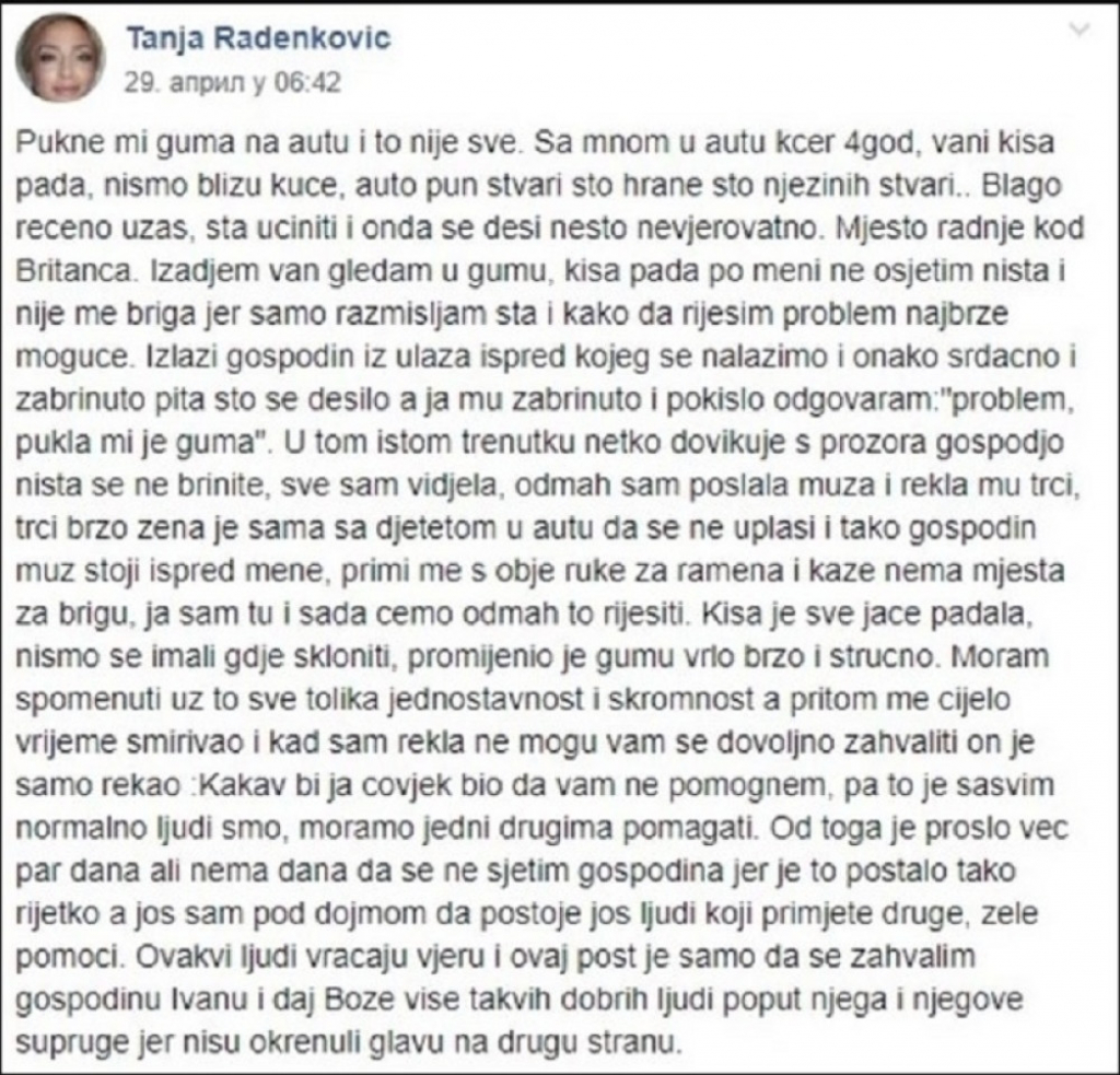 Tanja oduševljena potezom sugrađanina