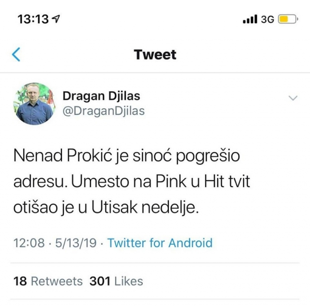 Tvit Dragana Đilasa