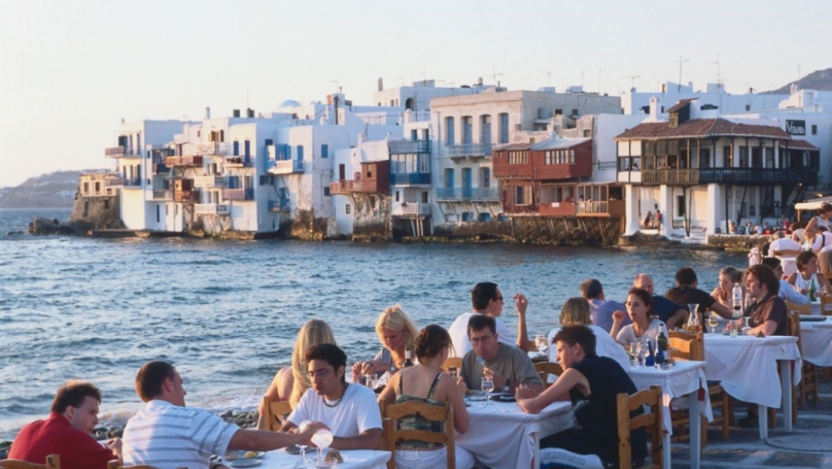 Mikonos, plaža, restoran