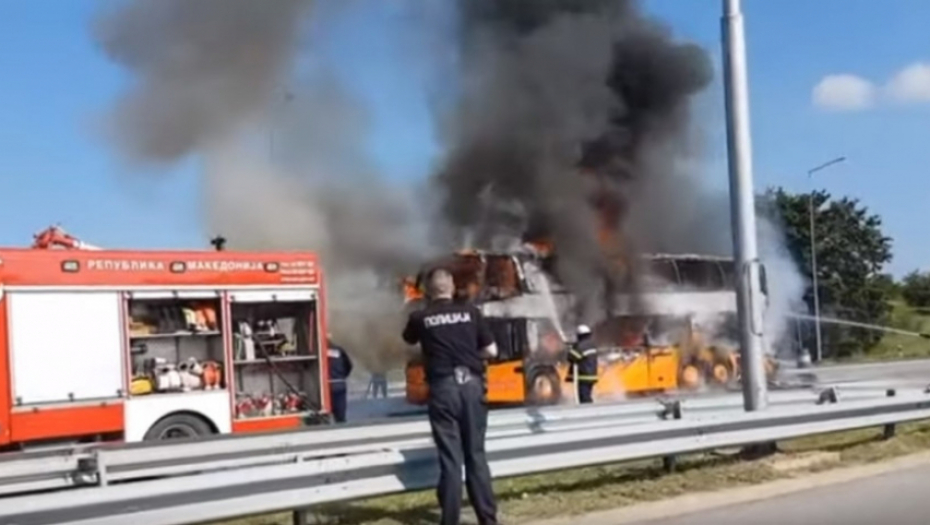 autobus, požar, tabanovci, granica, Makedonija
