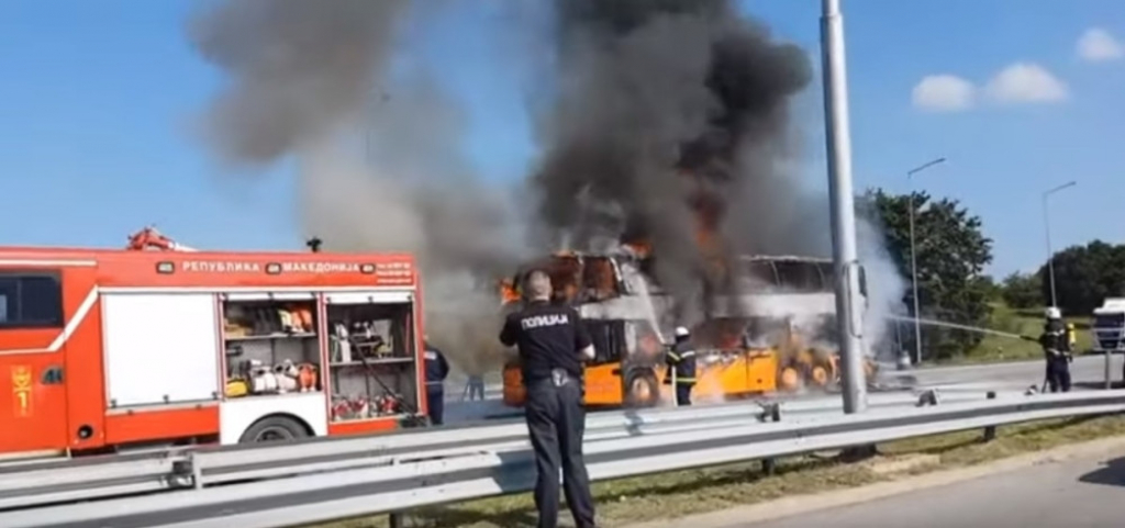 autobus, požar, tabanovci, granica, Makedonija