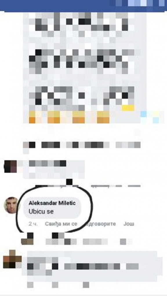 Aleksandar Miletić, pretnje samoubistvom, Fejsbuk