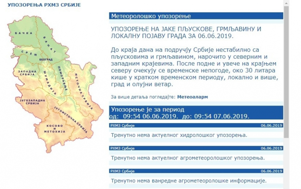 prognoza, vreme 6.06.2019.