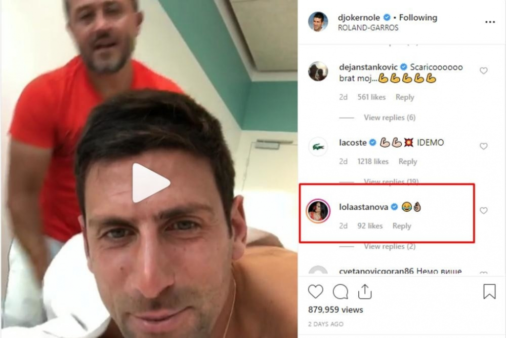 Novak Đoković, status na Instagramu